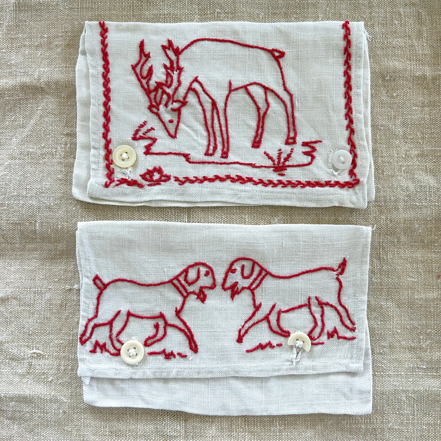 French General porte-serviettes vintage tissu brodé lot de 2