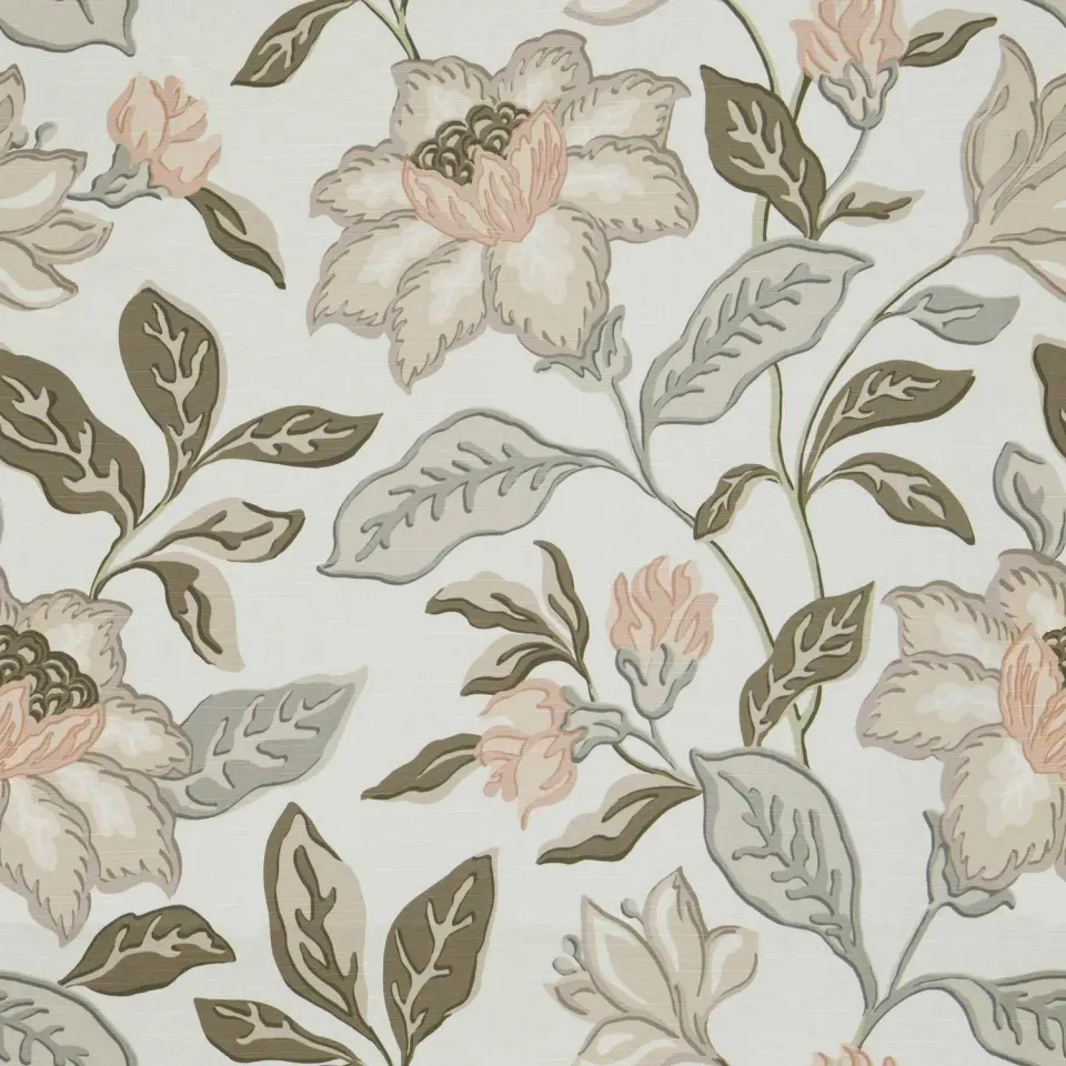 French General Jardin Delphine Rose tissu déco coton lin au mètre