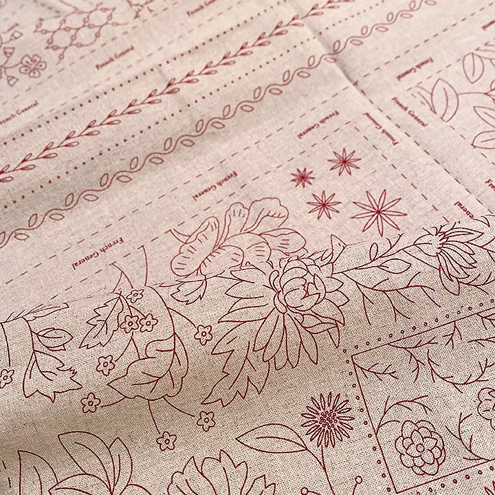 French General Jardin de Fleurs sampler broderie lin bleu 4 pièces