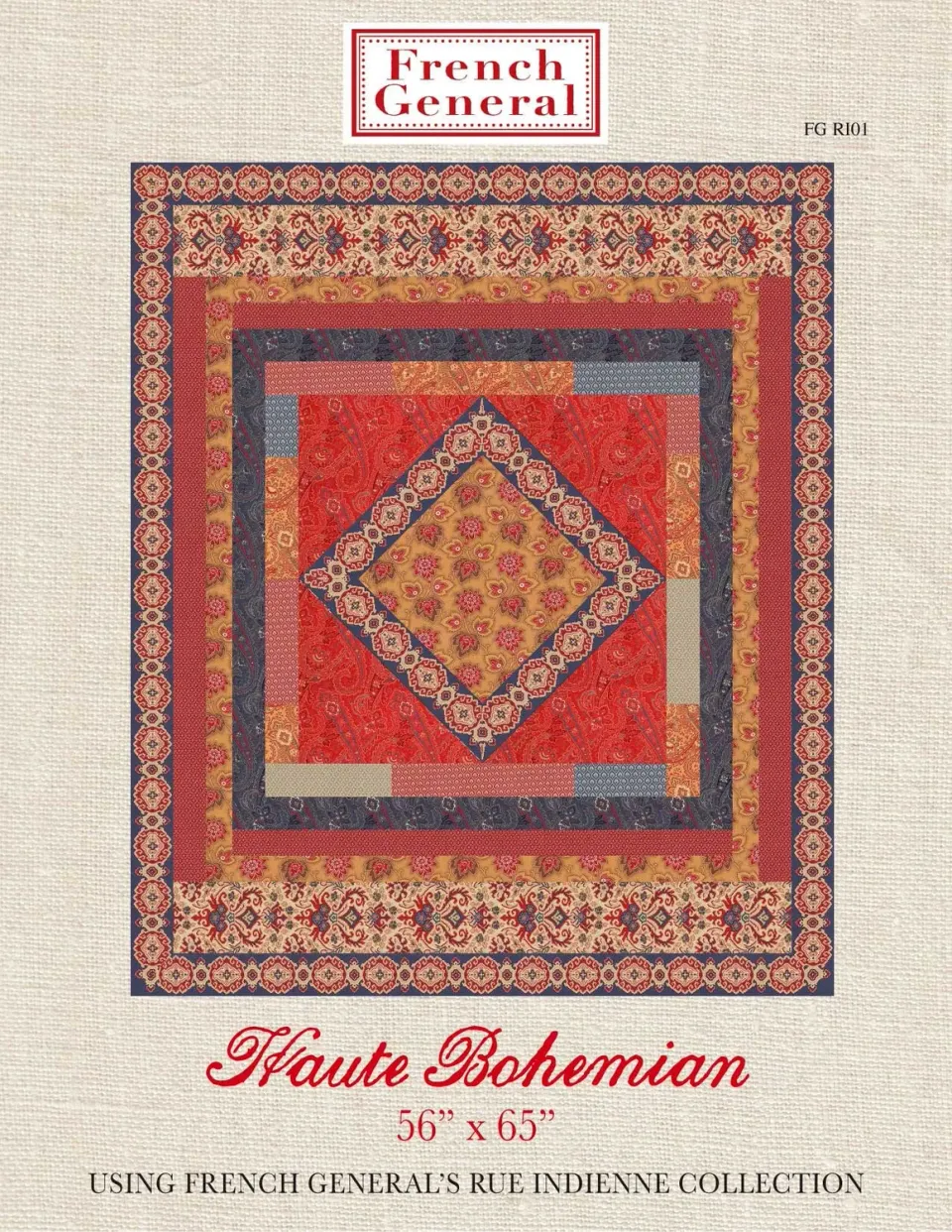 French General Rue Indienne patron quilt imprimé 56x65