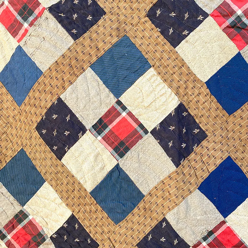 French General Antique Nine Patch quilt ancien 1890