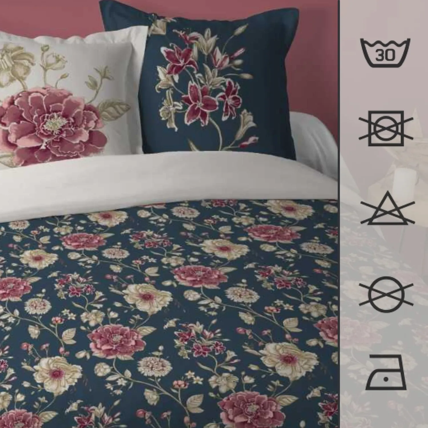 Lovely Casa Flore parure 260x240 cm bleu coton