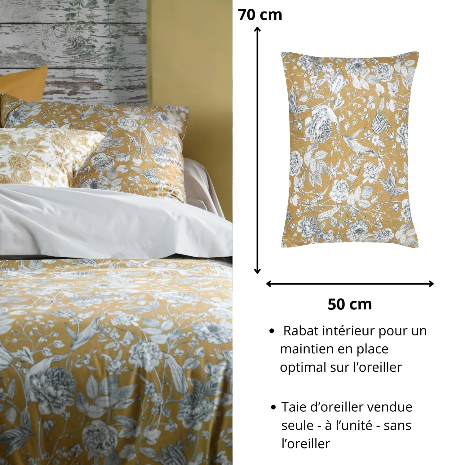 STOF Jacinthe taie 50x70 cm dorée percale de coton