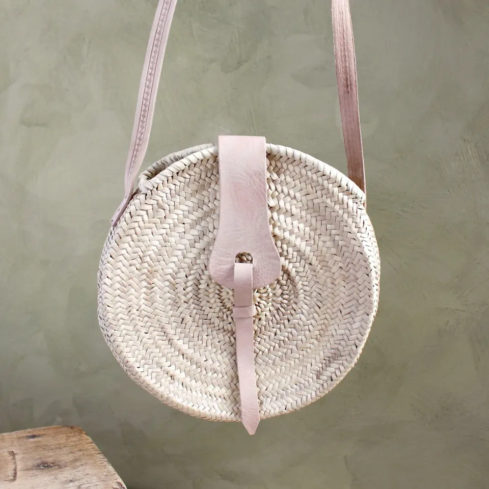 La Maison Naïve Palme sac rond cuir rose bandoulière