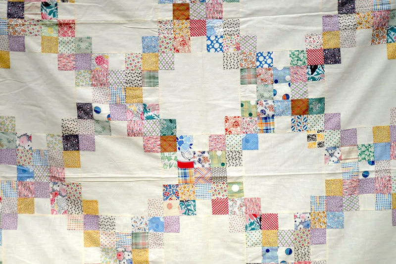 French General Irish Chain dessus quilt ancien fleuri 193x198 cm