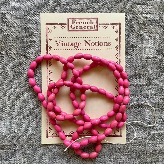 French General perles bois vintage rose vif 5x10 mm brin 100 perles
