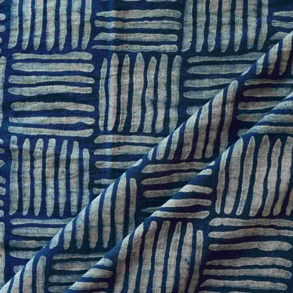 Tribu Indigo tissu coton bio traits bleu 115g au mètre