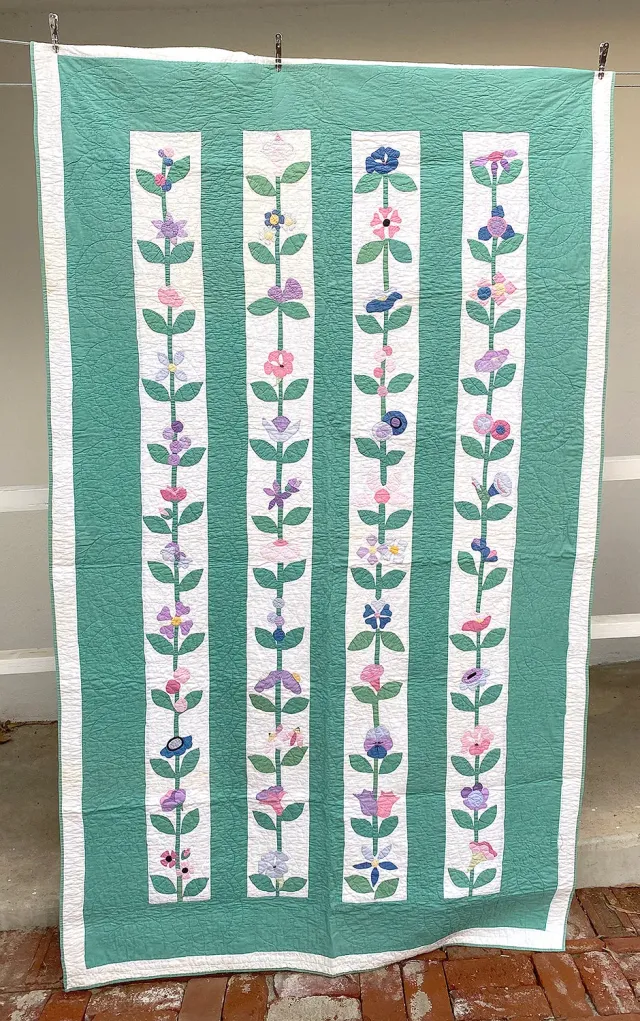 French General Floral Garden quilt ancien appliqué main 124x216 cm