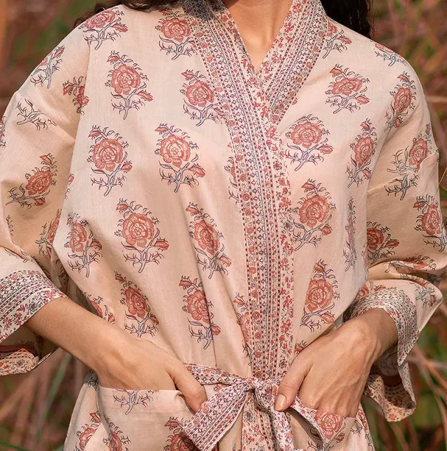 French General Esprit de Provence kimono coton floral taille unique