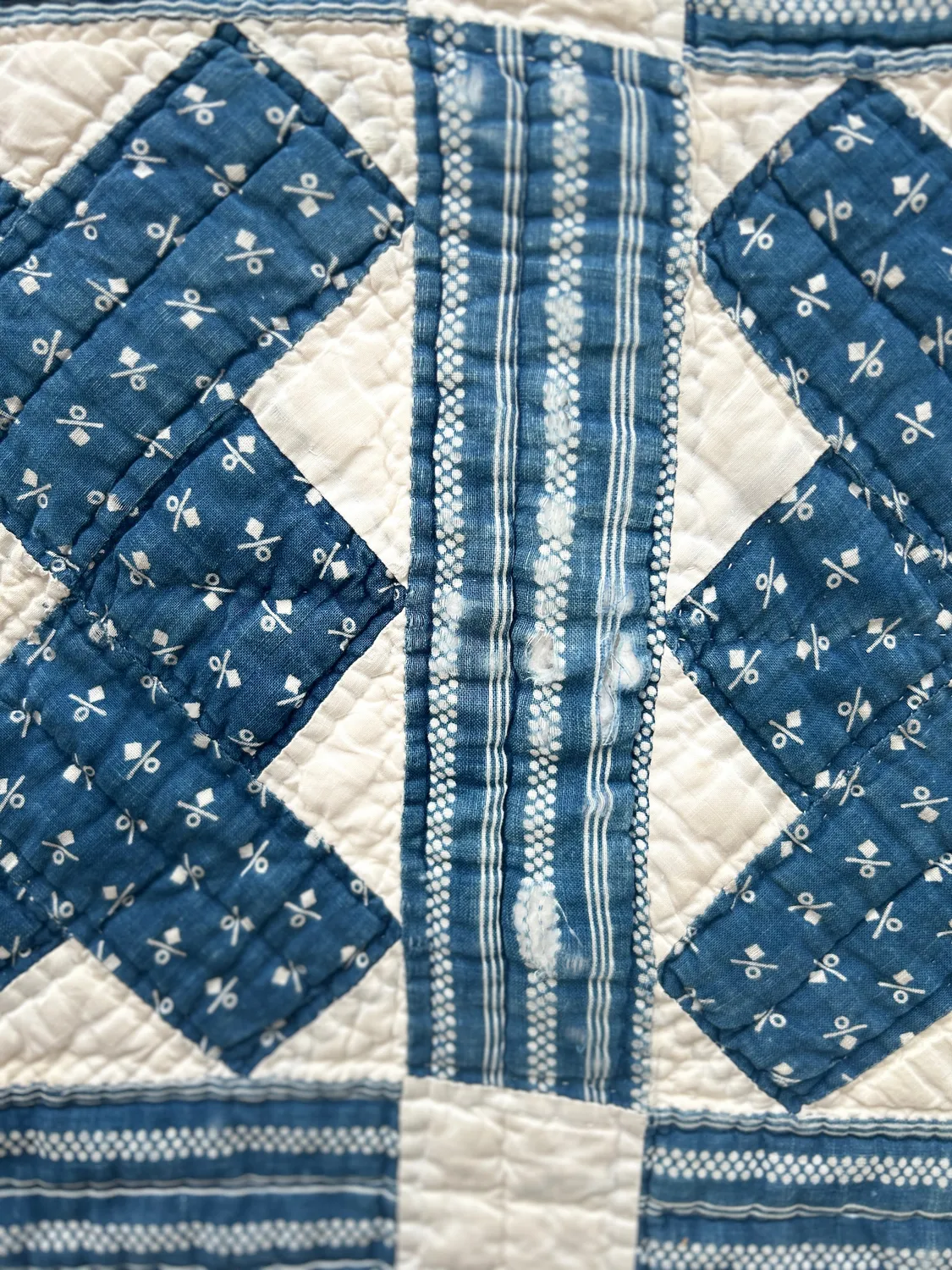 French General Early Indigo quilt ancien coton bleu 178x208 cm