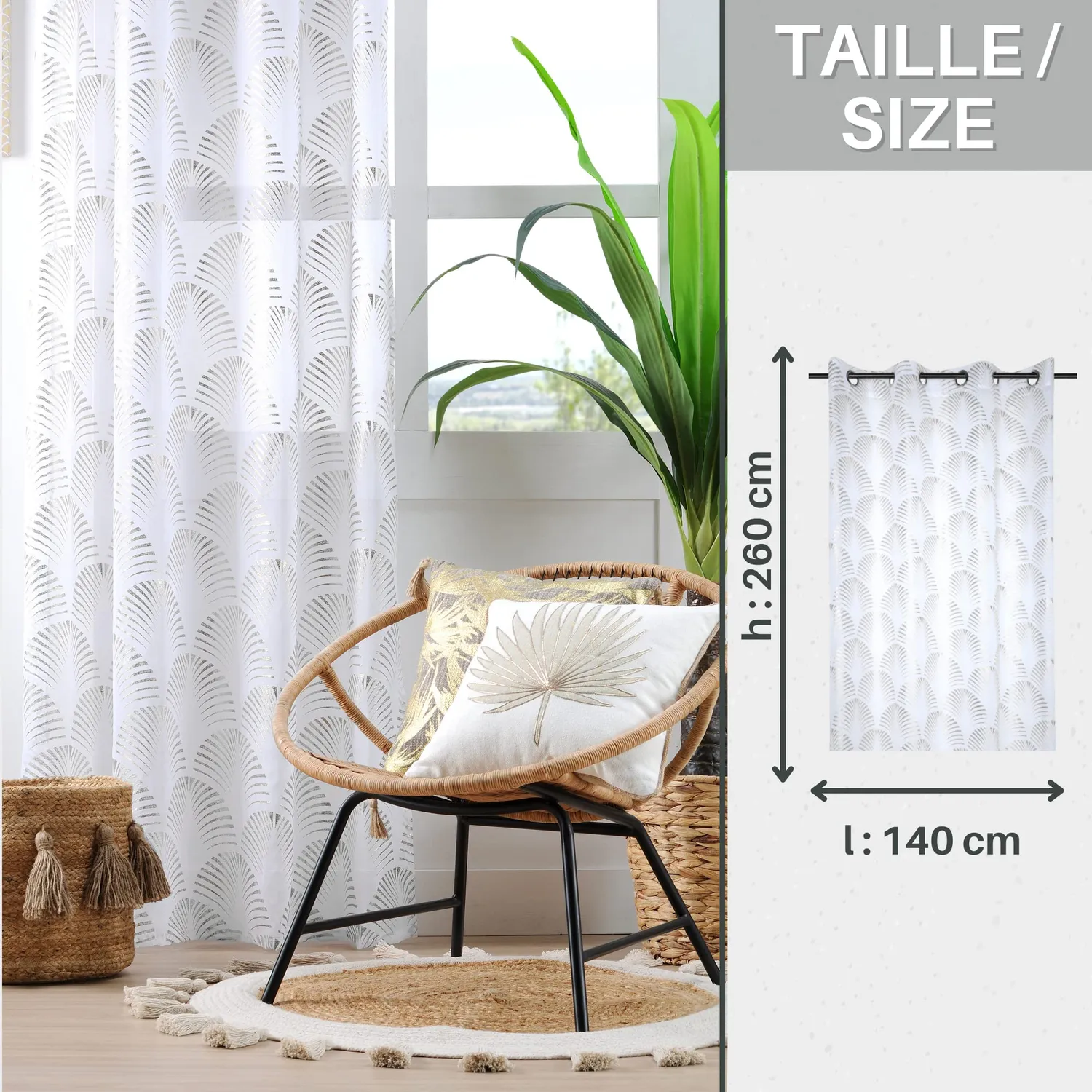 Stof Maldives 140x260 voile œillets argent polyester