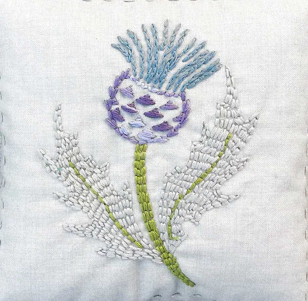 French General Thistle toile à broder imprimée lin perle 25x25 chardon