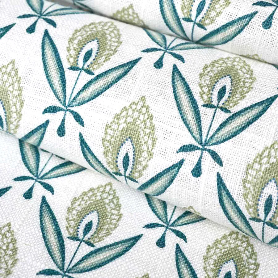 French General Jardin Darcy Vert tissu lin coton 137 cm