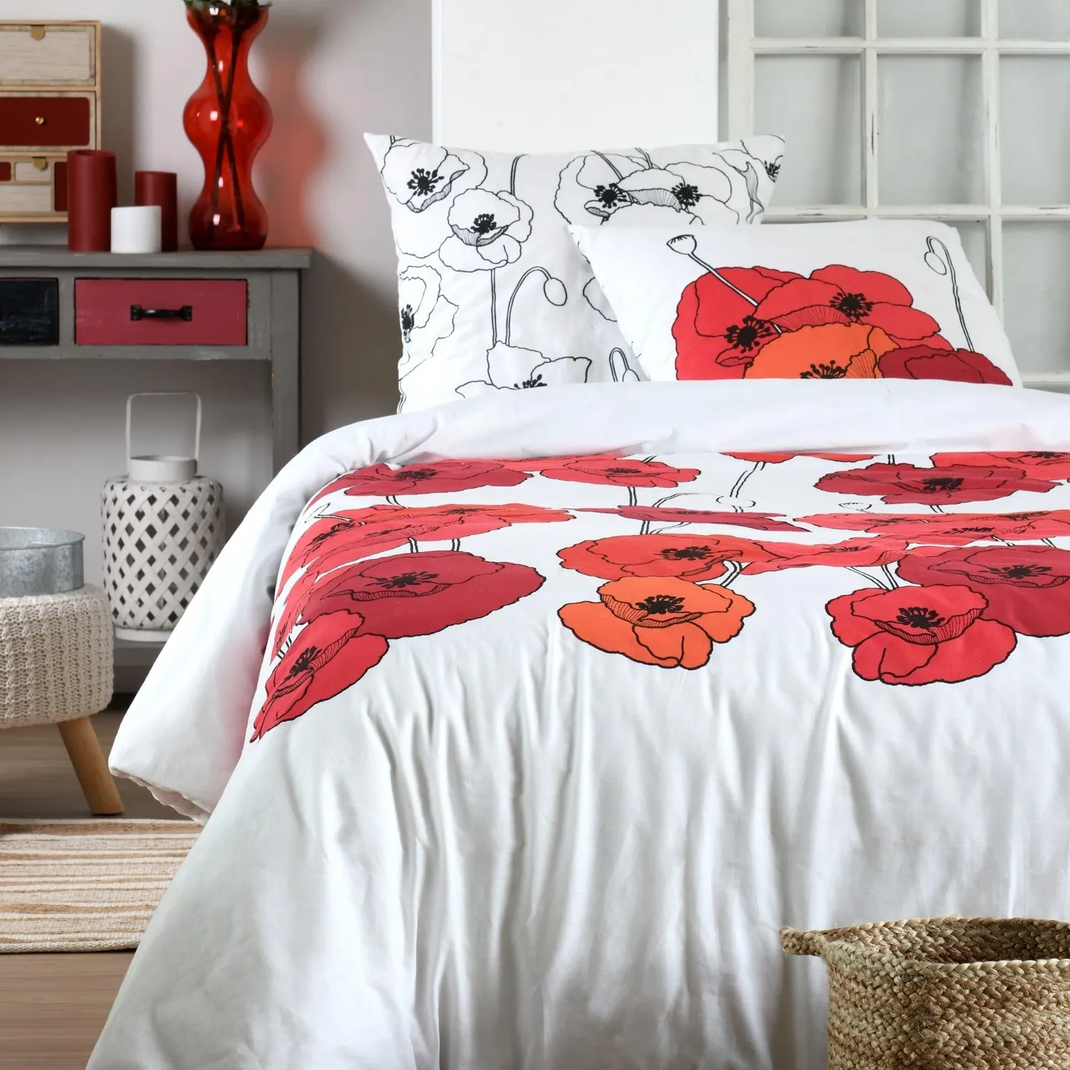 STOF Diane housse de couette 240x220 coton blanc rouge