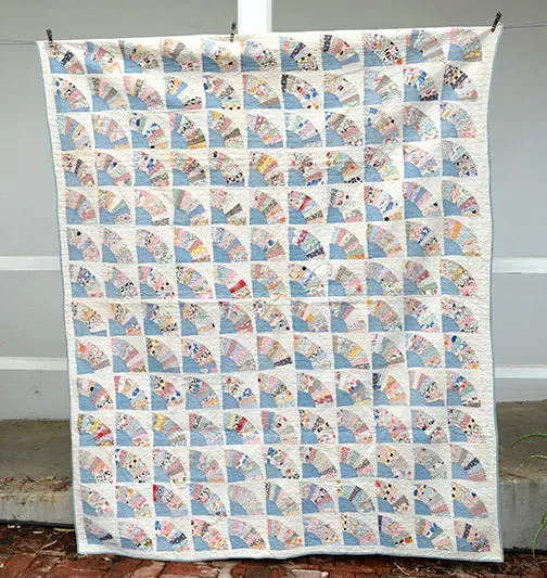French General Grandmother's Fan quilt ancien 165x206 cm