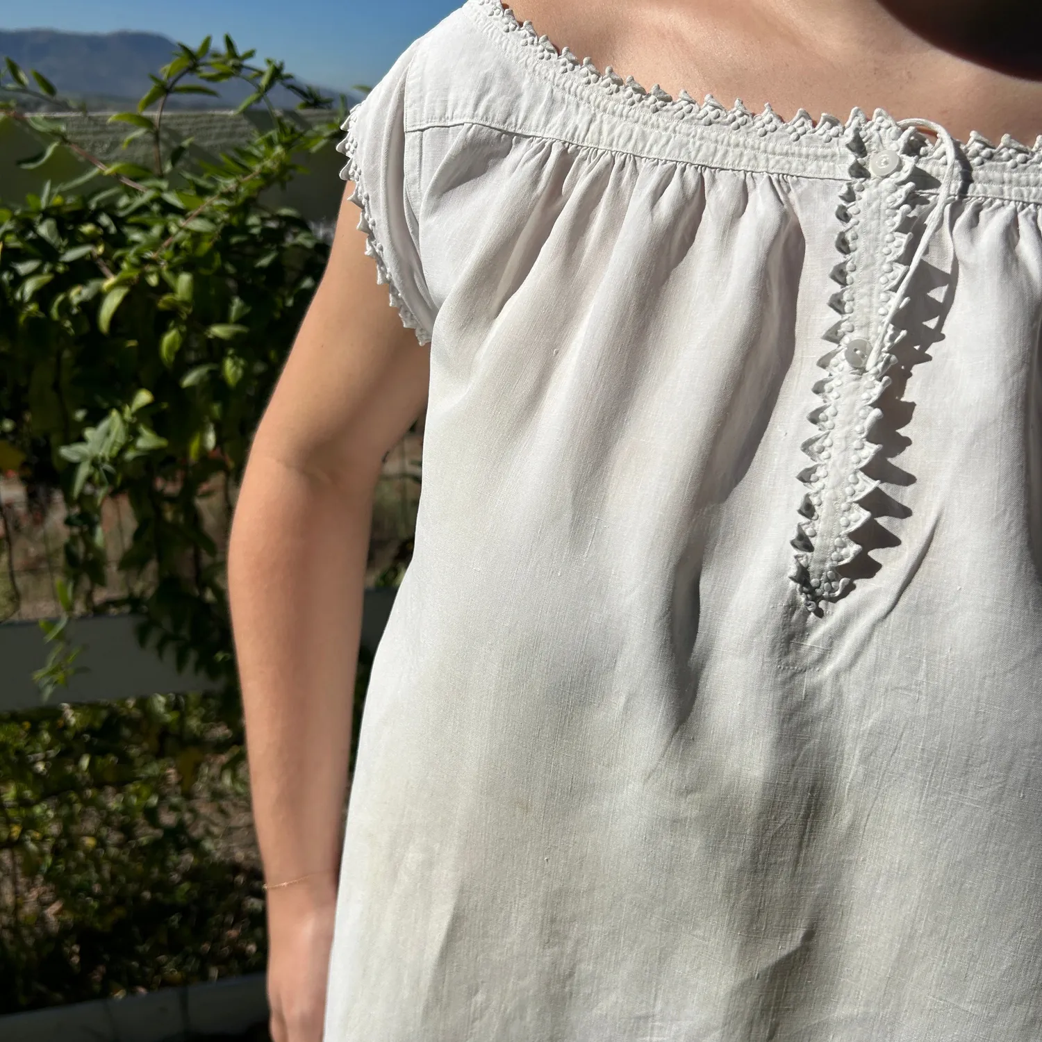 French General Chemise B ancienne lin taille 4-6 brodée