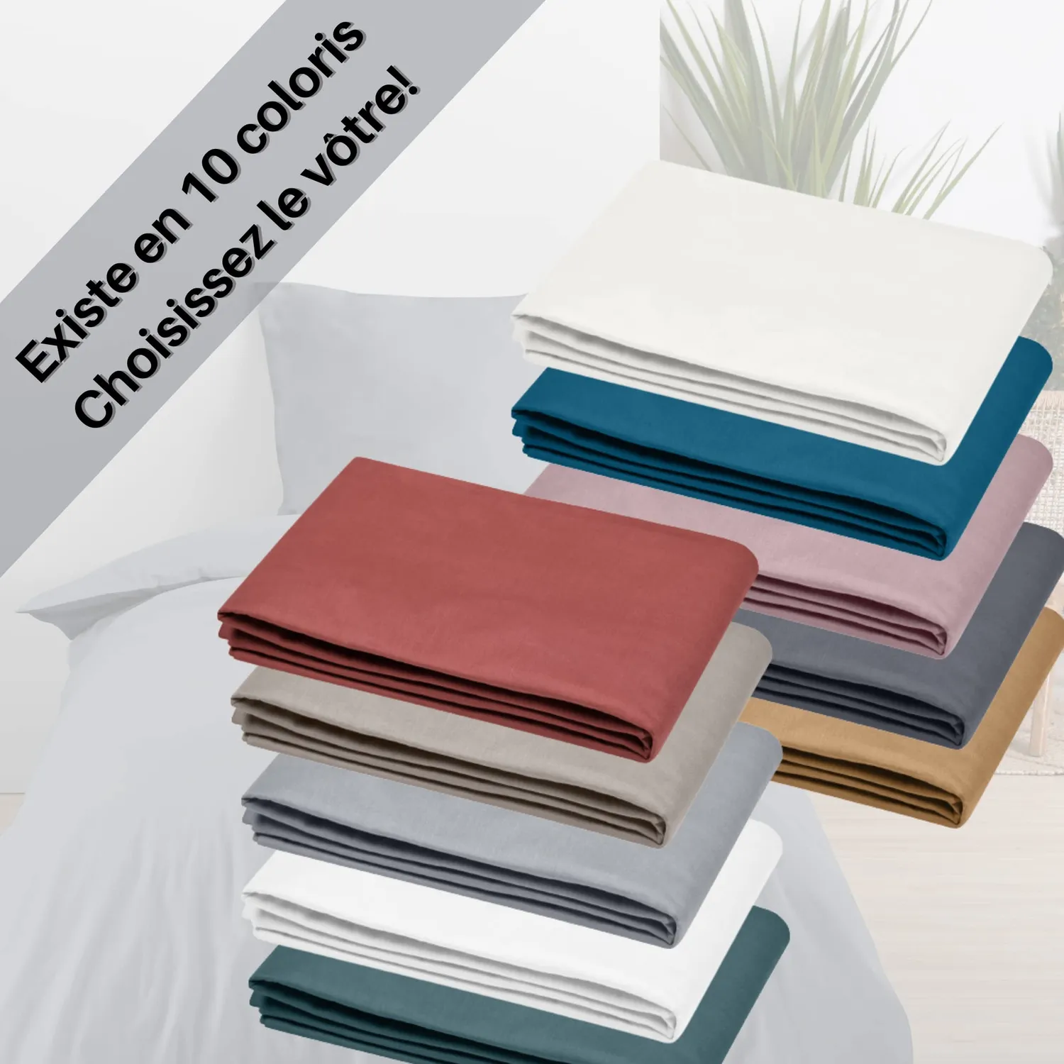 Stof Eden drap plat 180x290 cm gris souris coton