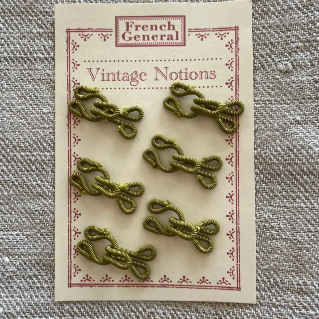 French General Vintage Frogs brandebourgs olive lot de 6