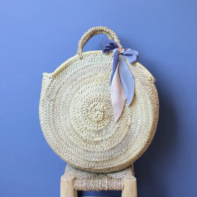 La Maison Naïve Grand Sac à Main Rond Palme tressée édition plage