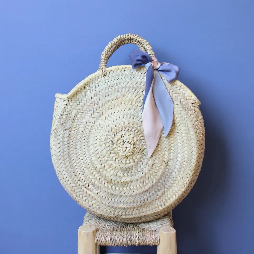 La Maison Naïve Grand Sac à Main Rond Palme tressée édition plage