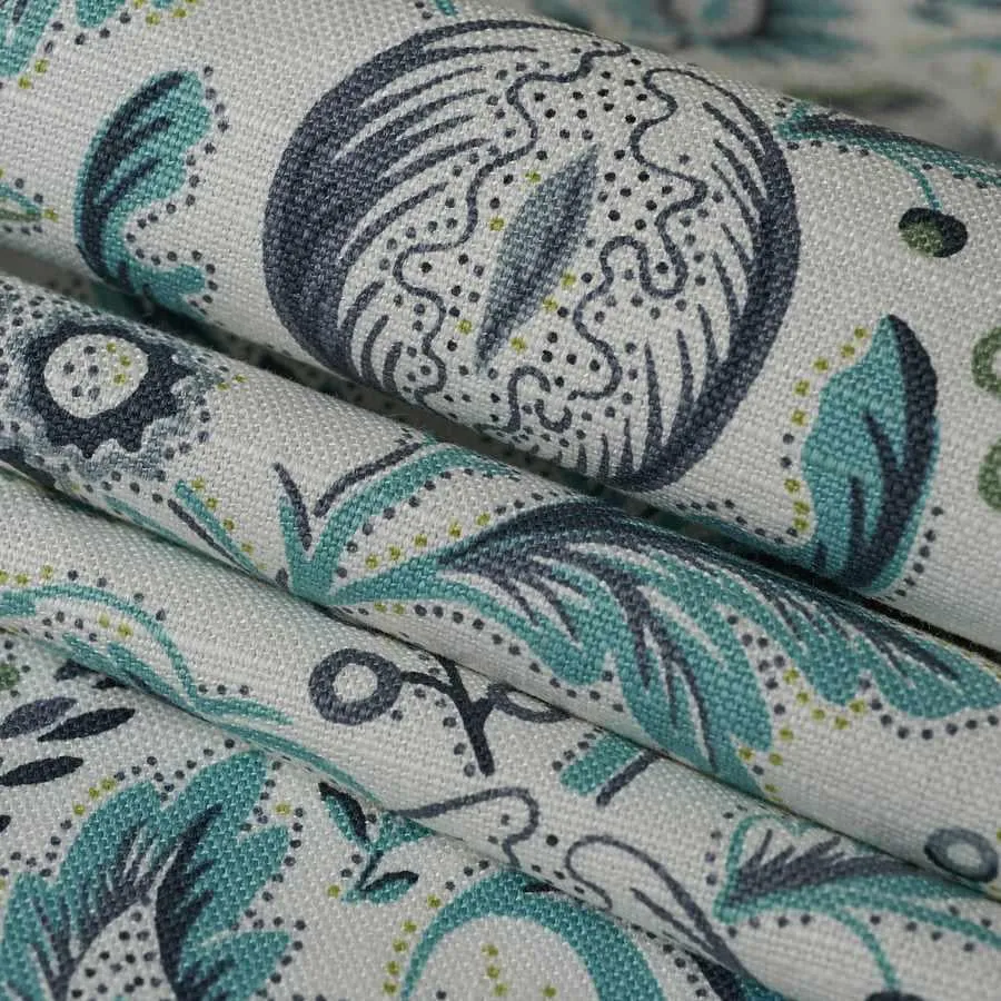 French General Eloise La Mer tissu indigo coton lin 137 cm