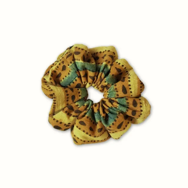 Tribu Indigo chouchou coton bio jaune vert block print main