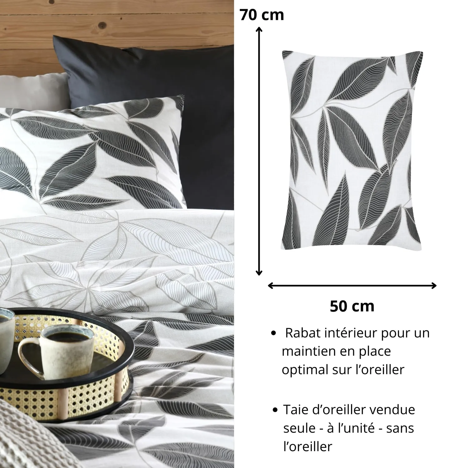 STOF Matisse taie d’oreiller 50x70 noir blanc percale coton