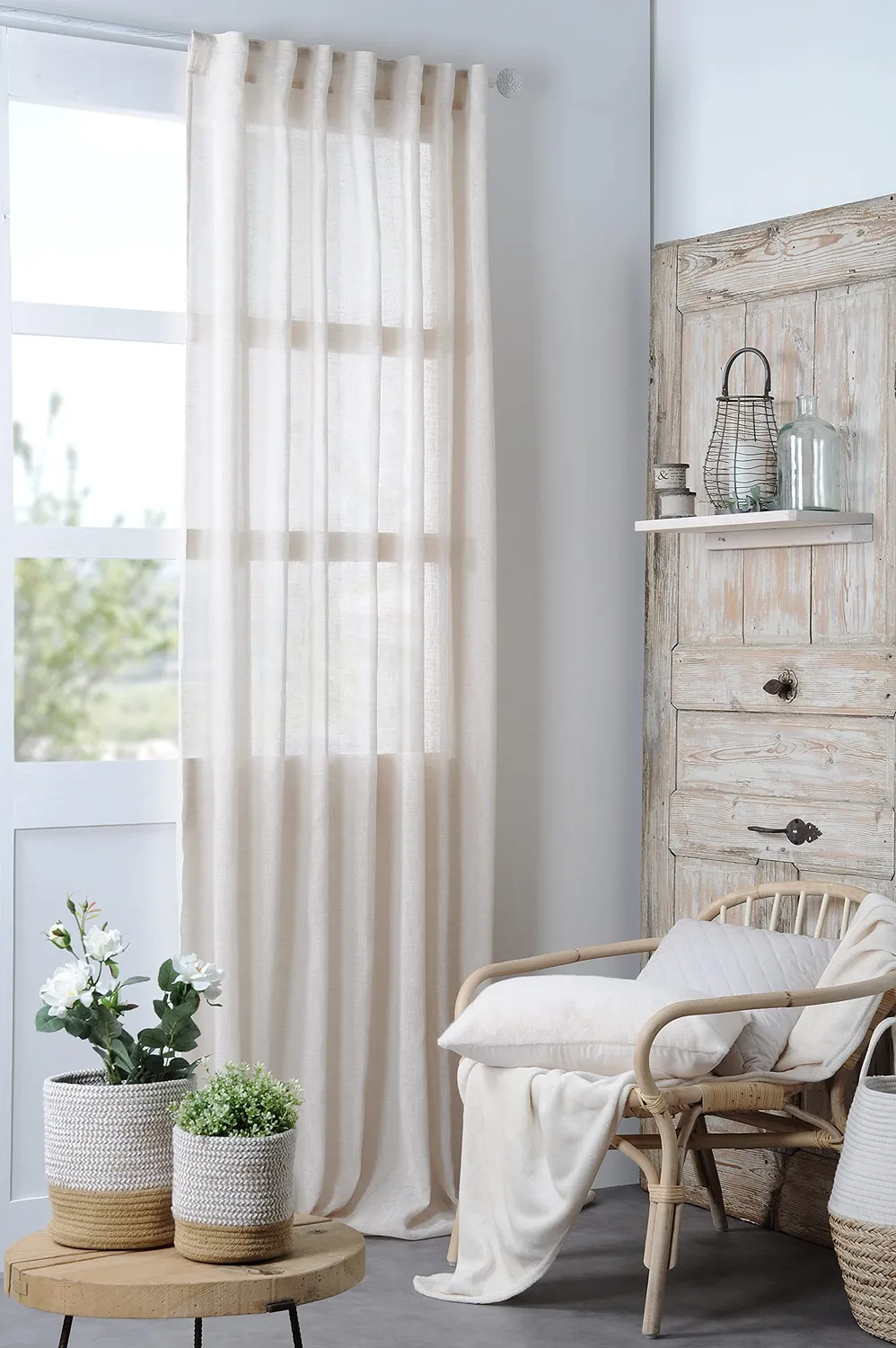 Stof Madrid voile 140x260 naturel 1 panneau polyester