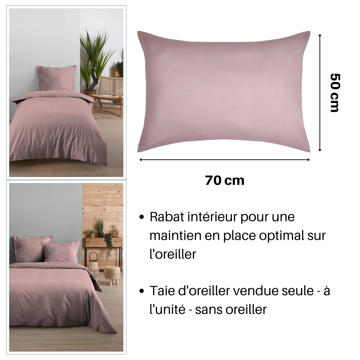 STOF Eden taie d’oreiller 50x70 vieux rose coton