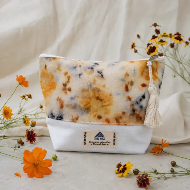 Tribu Indigo Ecoprint petite pochette tissu 18x15 fleurs