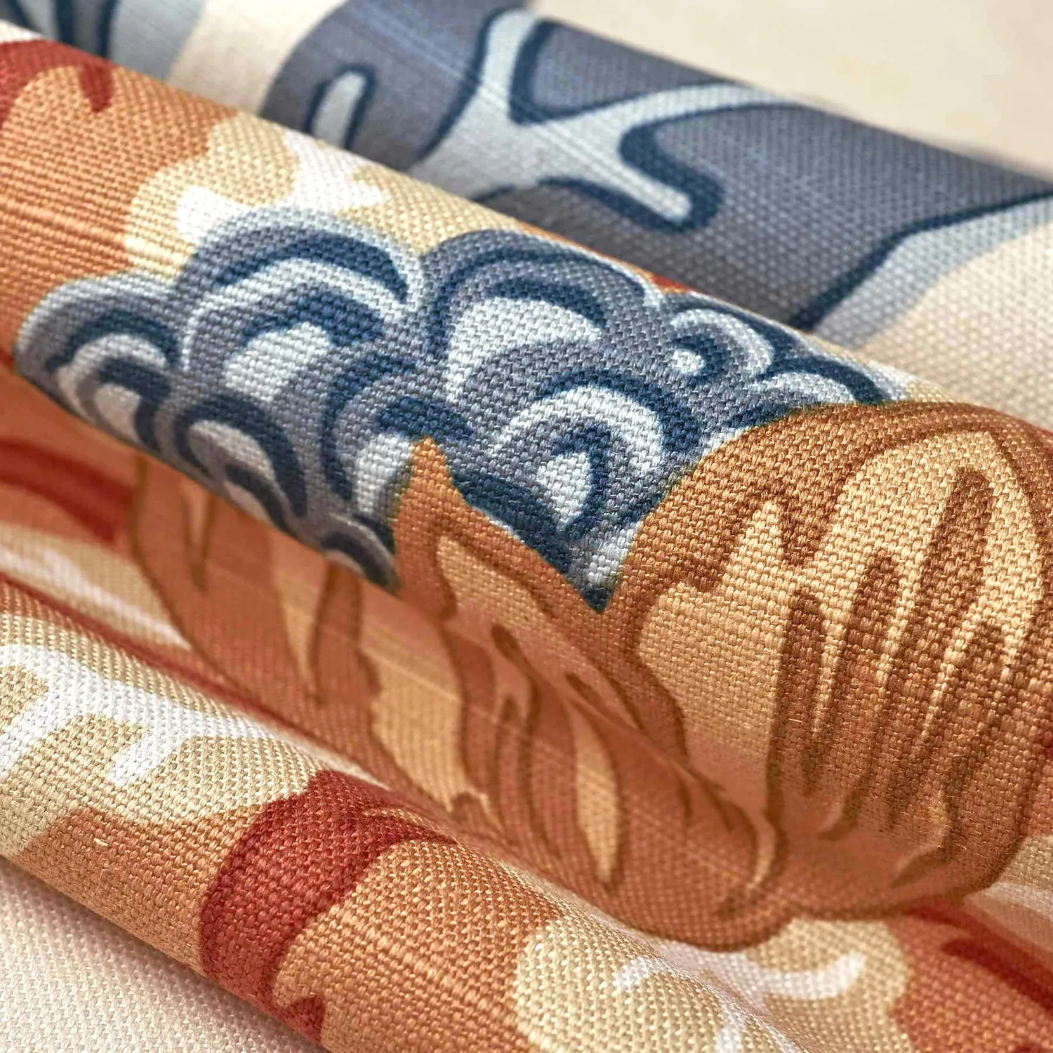 French General Indigo Delphine Sienna tissu ameublement coton lin