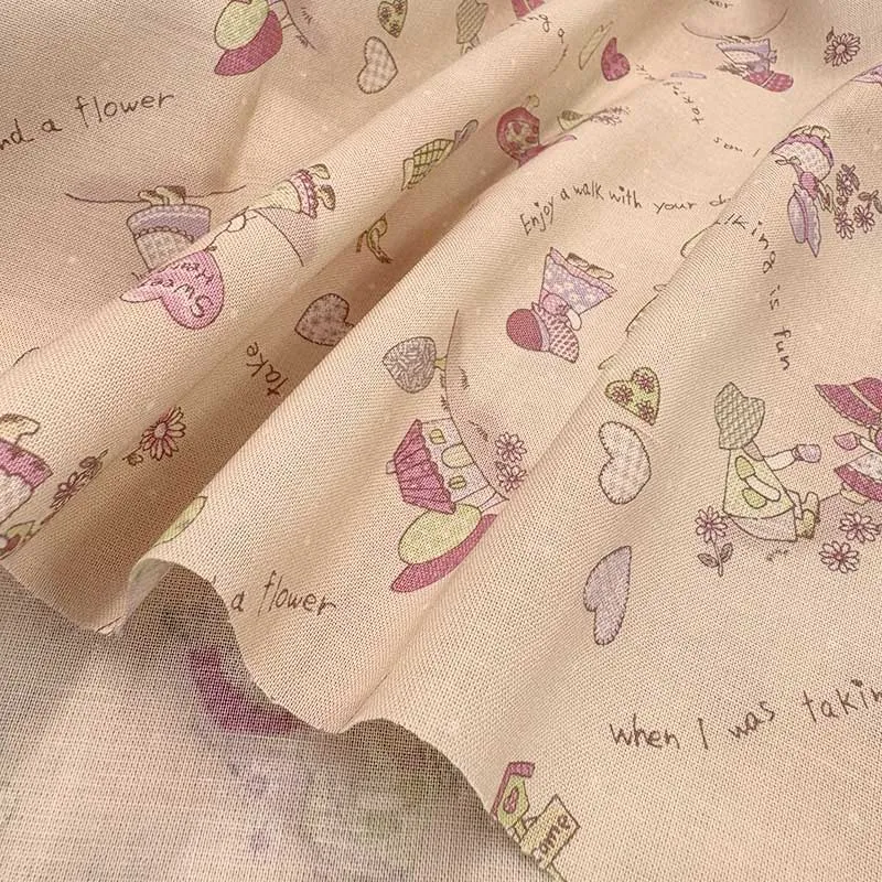 Yoko Saito Sunbonnet Sue tissu coton rose clair au mètre