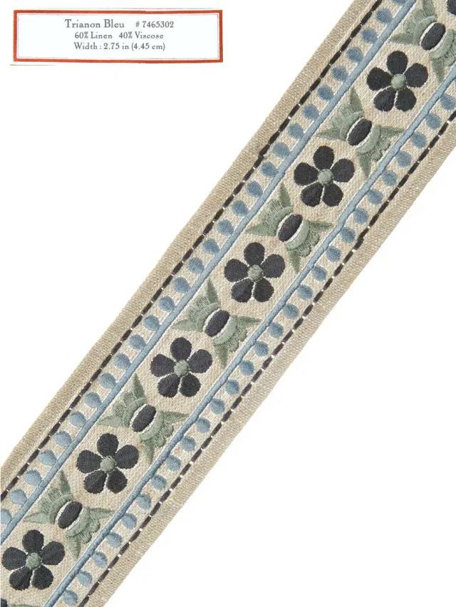 French General Trianon Bleu galon décoratif bleu 7 cm au mètre