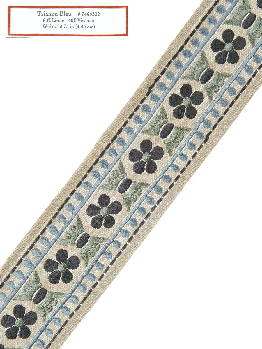 French General Trianon Bleu galon décoratif bleu 7 cm au mètre