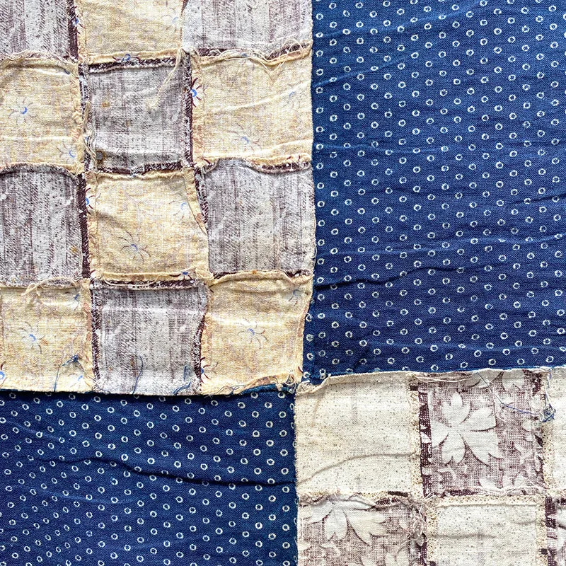 French General 16-Patch dessus de quilt ancien marron 178x183 cm