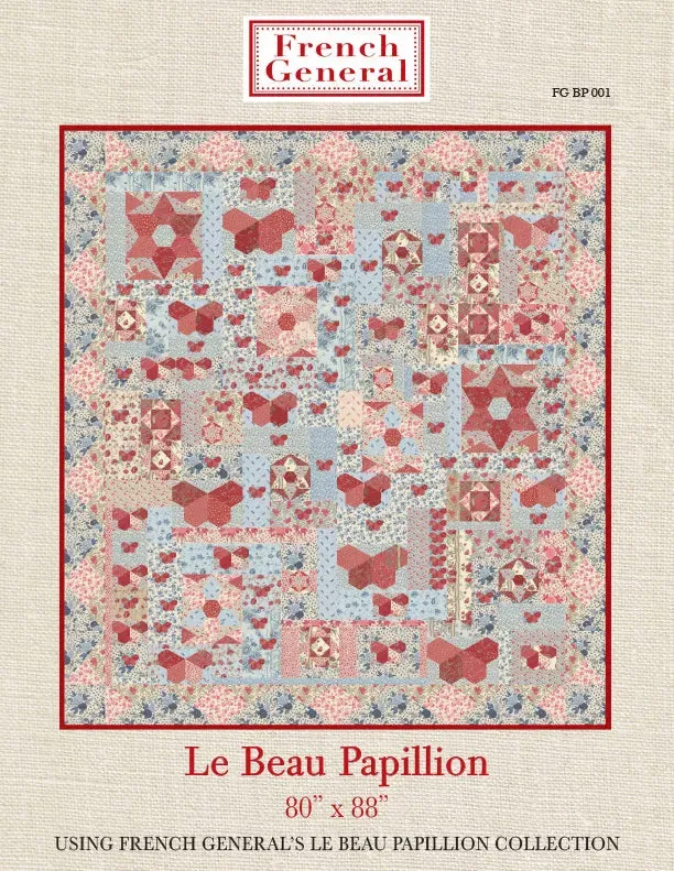 French General Le Beau Papillon patron quilt 80x88 imprimé