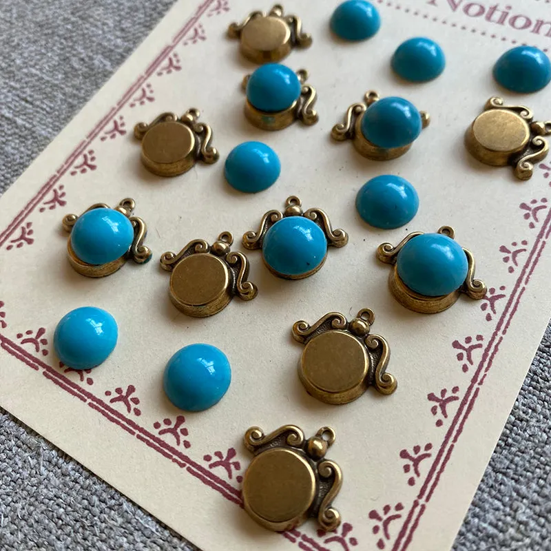 French General cabochons turquoise verre 10 mm lot 12 laiton