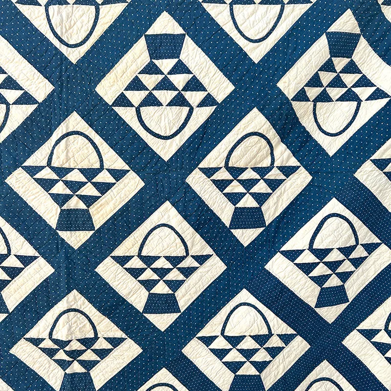 French General Basket Quilt indigo quilt ancien pois 173x218 cm