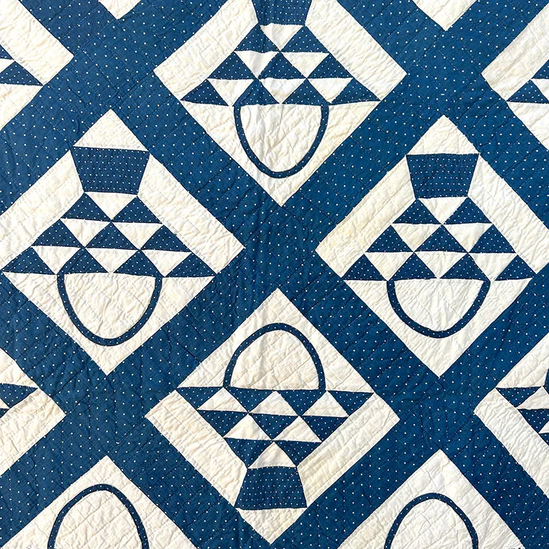 French General Basket Quilt indigo quilt ancien pois 173x218 cm