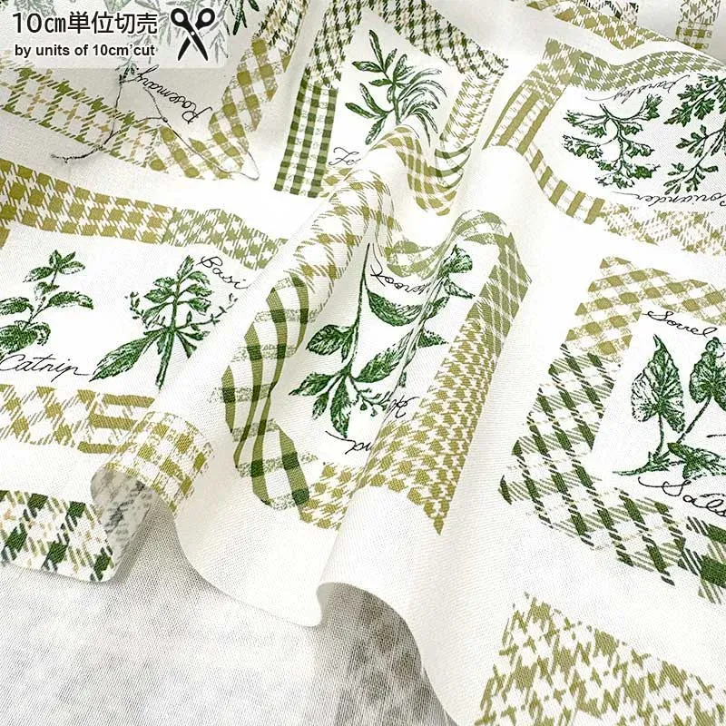 Yoko Saito 2026-05-A07 tissu coton plantes cadre blanc