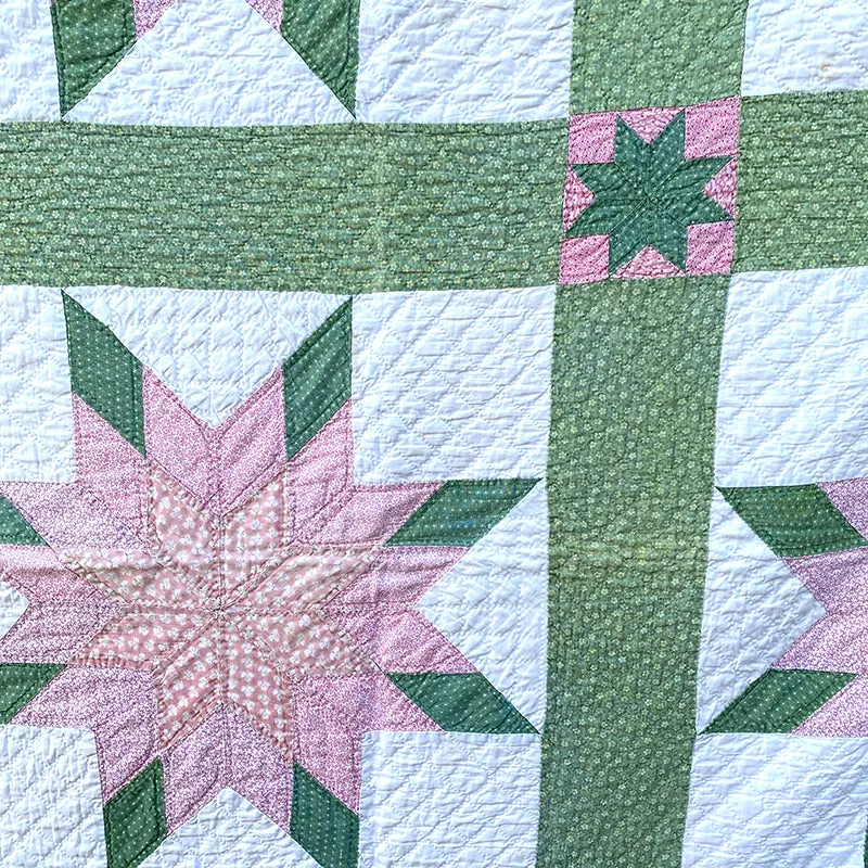 French General Antique 8-Point Star quilt ancien 208x244