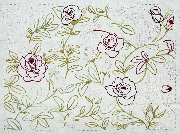 French General Jardin de Fleurs sampler broderie lin bleu 4 pièces