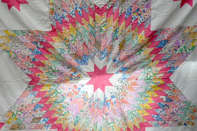 French General Texas Star JB38 dessus quilt vintage 190x216