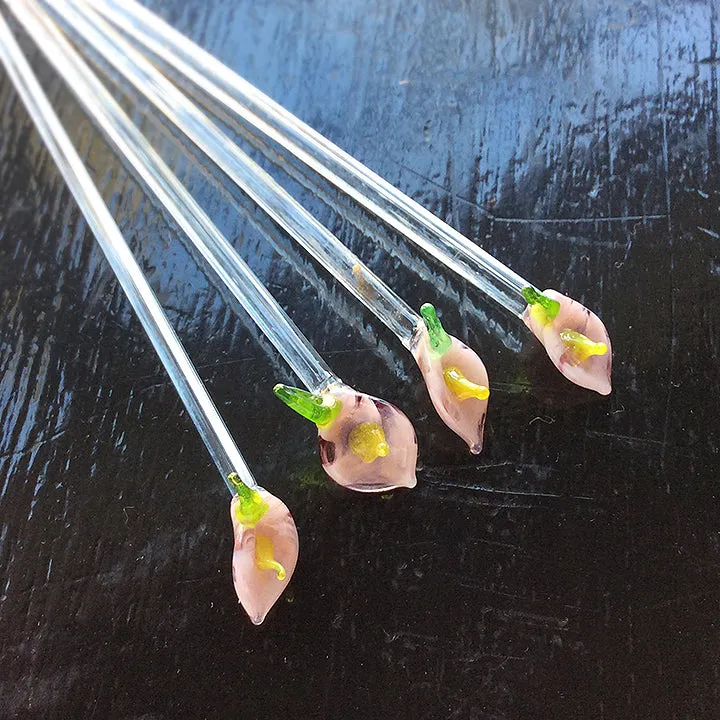 French General Flower Sticks verre rose corail lot 4