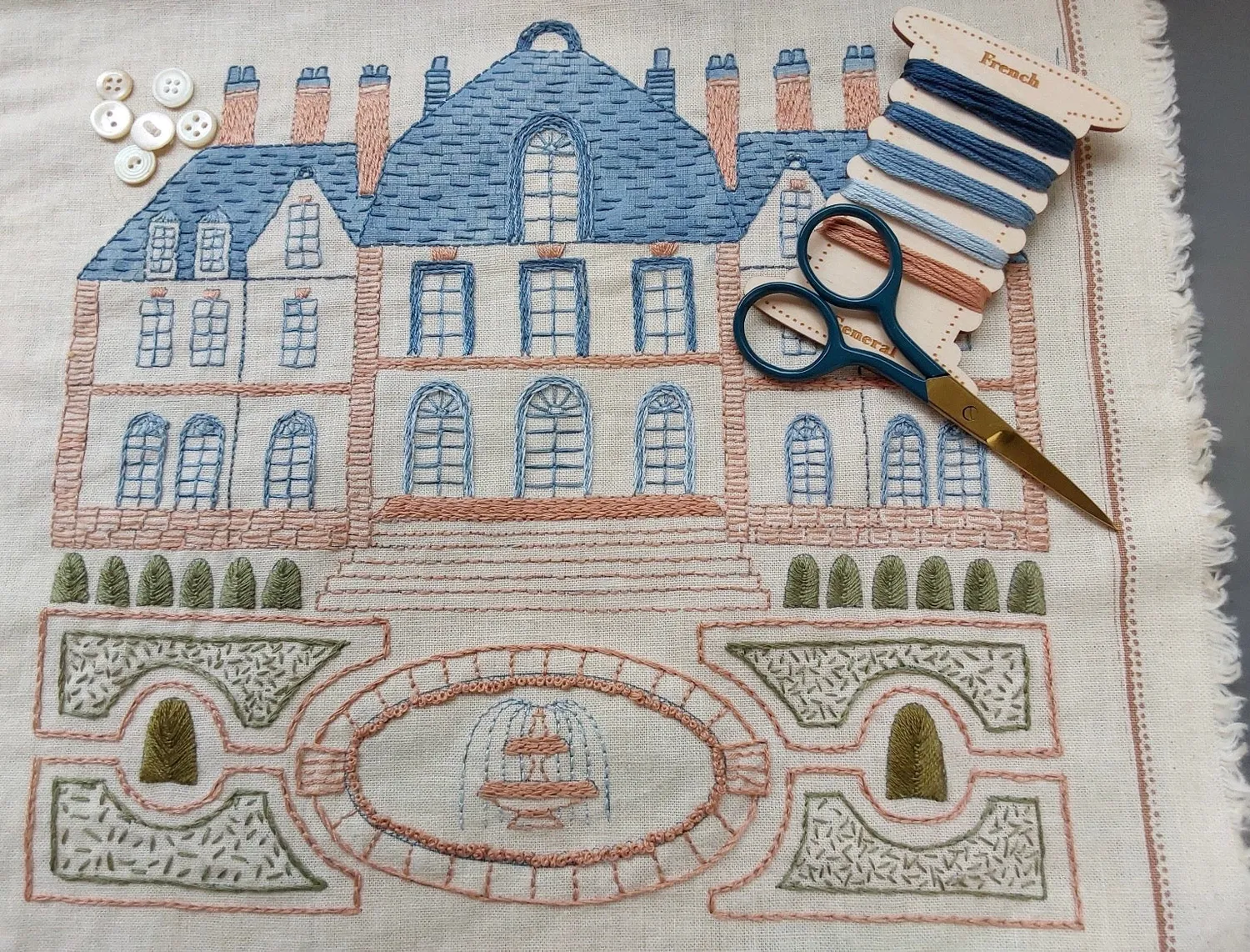French General La Maison Bleu sampler broderie lin-coton 61x112 cm