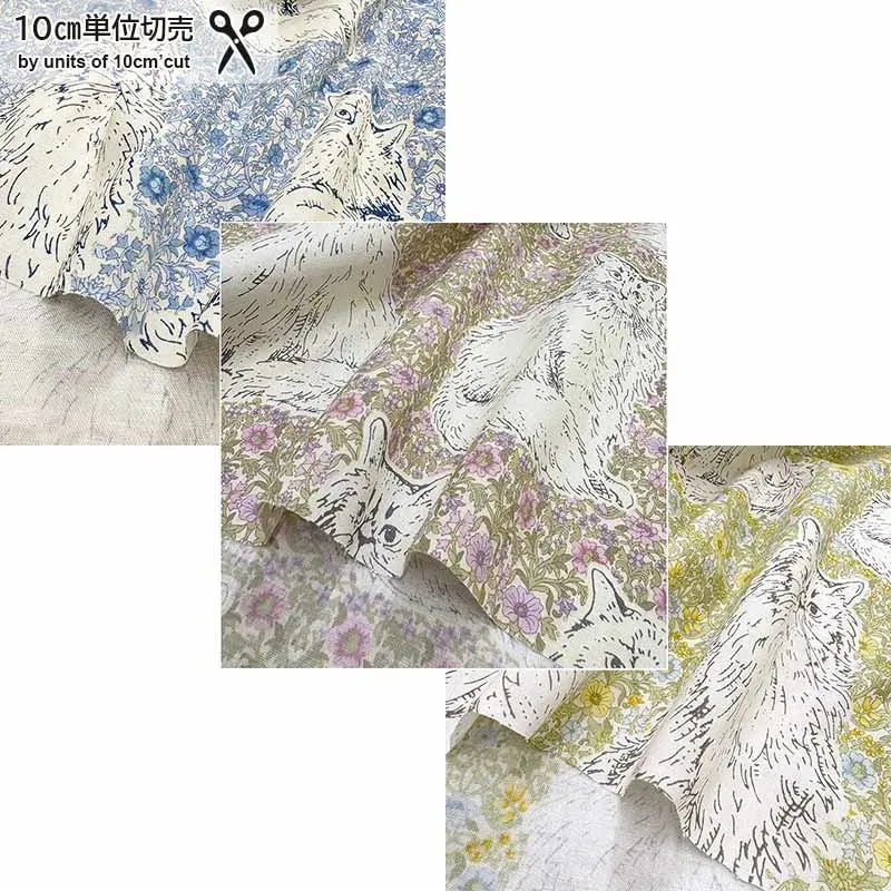 Yoko Saito Cat's Playground tissu coton bleu clair au mètre