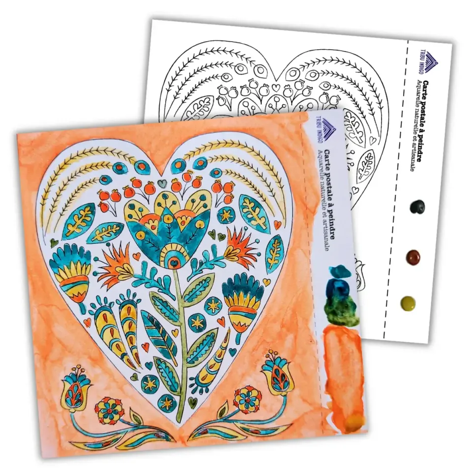 Tribu Indigo Cœur floral carte DIY à peindre aquarelle