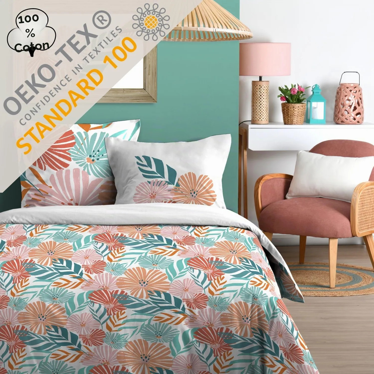 STOF Adriane parure housse de couette rose 240x220 cm coton