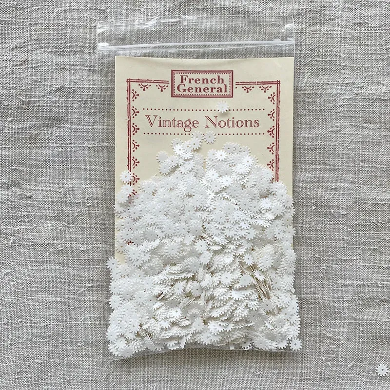 French General Snow White sequins blancs vintage couture sachet