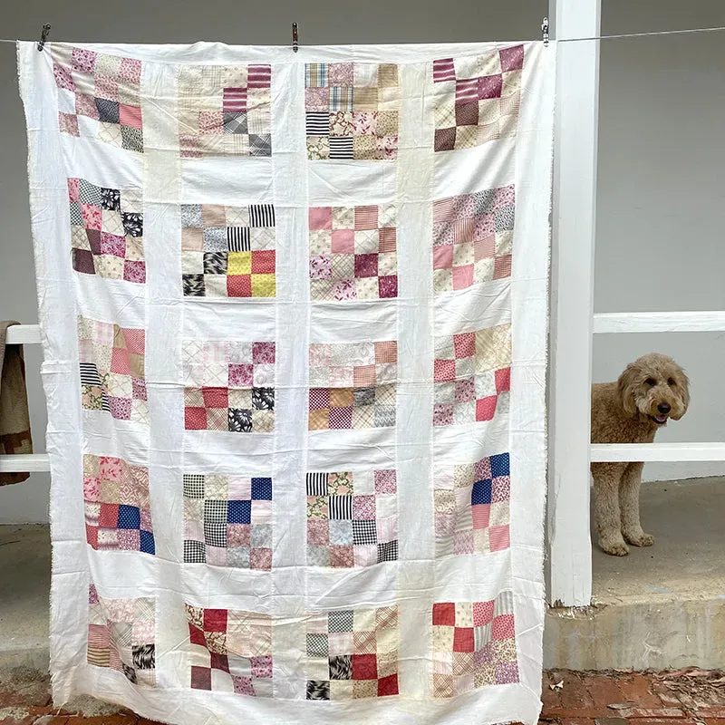 French General 16-Patch dessus de quilt ancien 1910 147 cm